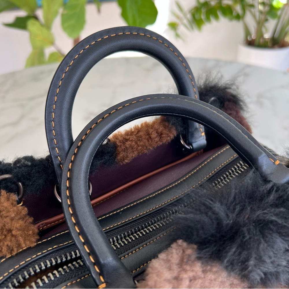 NWOT COACH Rogue 25 With Patchwork Shearling Fur Dark Multi Black Brown CM570 - Picture 14 of 16